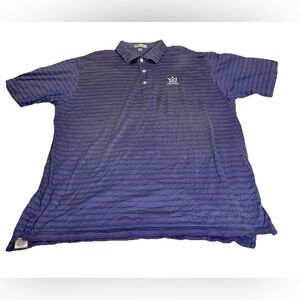 Peter Millar Men's Golf Polo Shirt Purple White Striped 100% Cotton Size XL